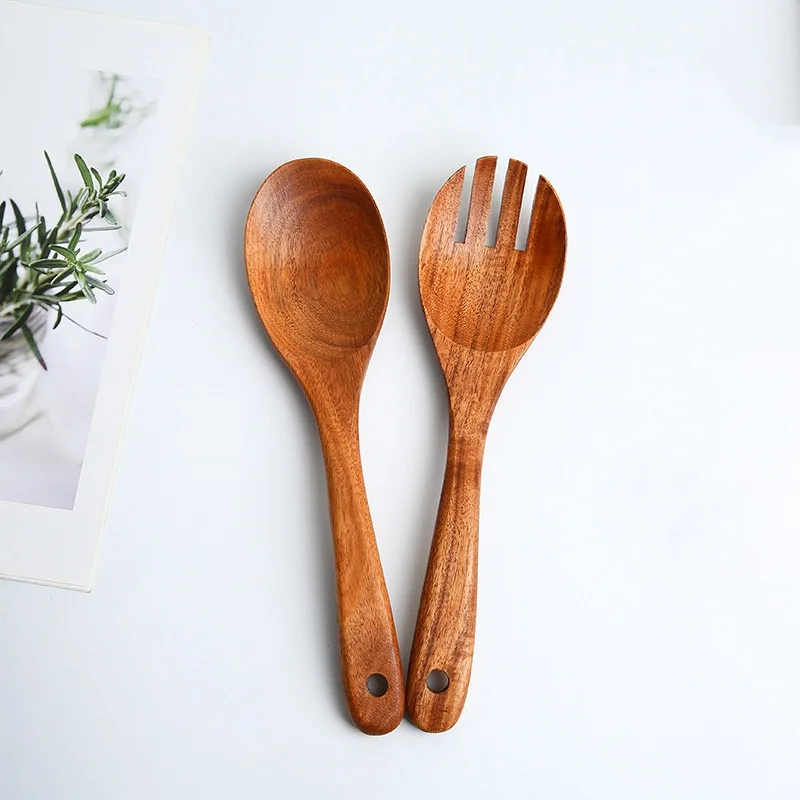 Wholesale Price Customized Logo Handmade Acacia Wooden Servers Spoon Fork Kitchenware Sets