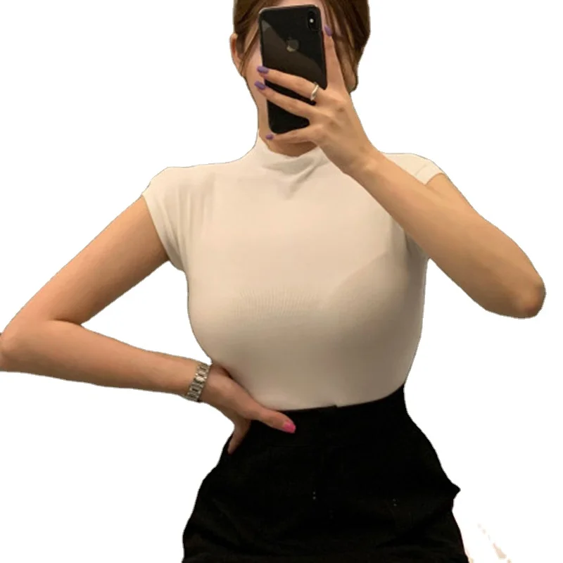 Summer High Elastic Half High Collar Sleeveless Tank Top Slim Fit Outer Wear Inner Pair Bottom Top Female