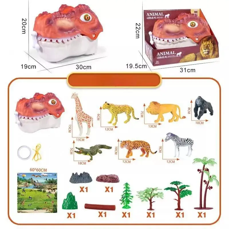 Large Dinosaurio Juguetes Ninos Storage Pull Line Game Slide Dinosaur Head 3d Kids Animal Model Dinosaur Toys Set With Play Mat