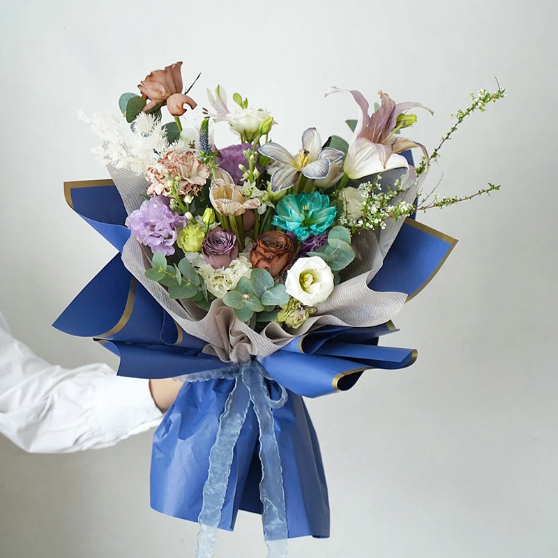 factory wholesale cheap price waterproof gold edges floral bouquet wrapping paper and ready to ship valentines floral paper bulk
