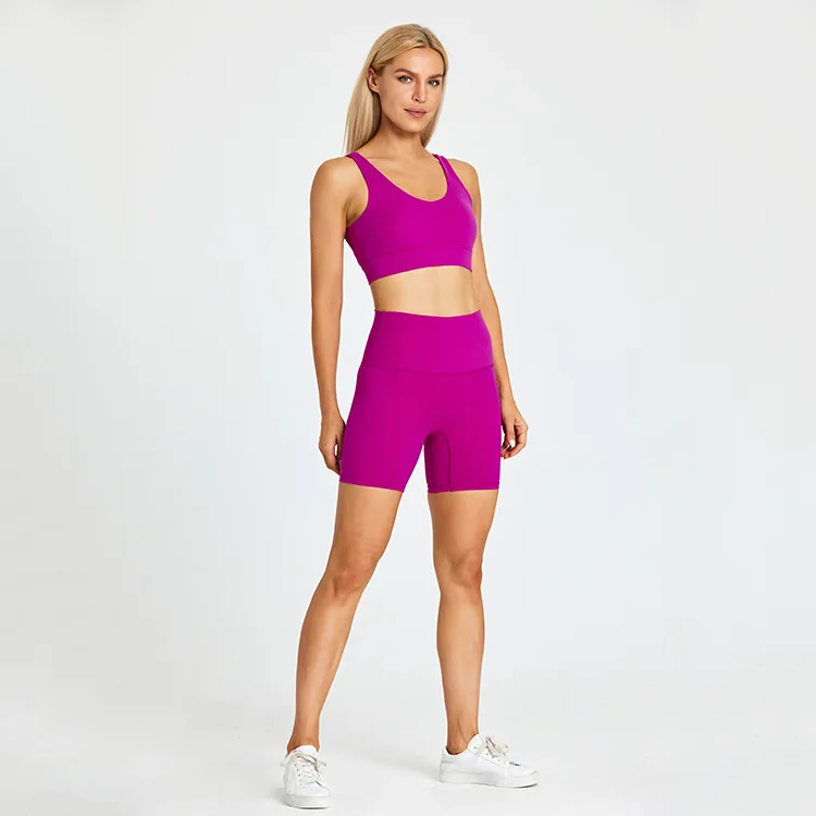 Wholesale 10 spaghetti straps Gym Fitness Sports Bra biker shorts workout activewear two piece set for women