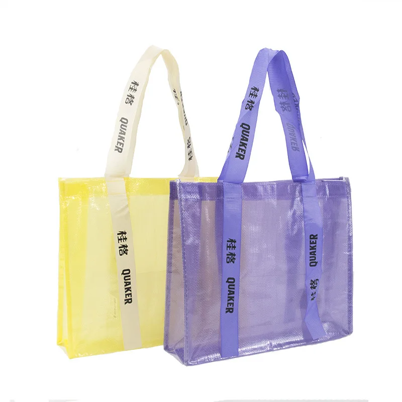 Custom Logo color translucent Polypropylene Film Coated Laminated Plastic handbag Clear Packaging Shopping Tote Bag PP Woven Bag