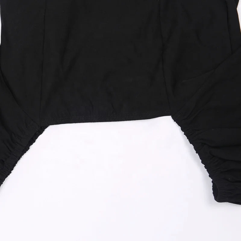 Girl  long sleeve casual blouse 2019 autumn puff design black tops