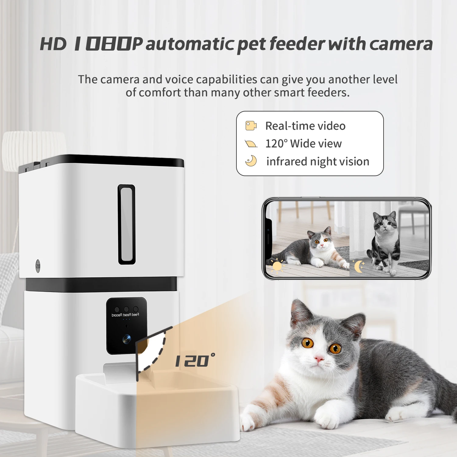 Factory Direct HD Camera and APP Remote Timing Control One Click Feeding Smart Pet Feeder for Cat and Dog