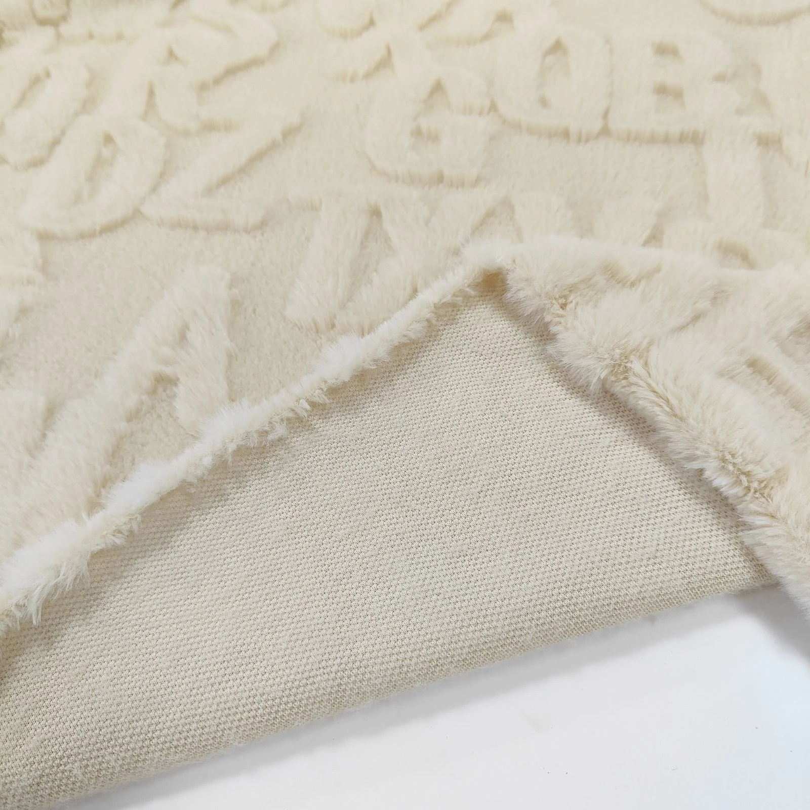 Low Gram Weight Blanket Jacquard Alphabet Fabric Faux Rabbit Fur Jacquard Fabric For Home Textile