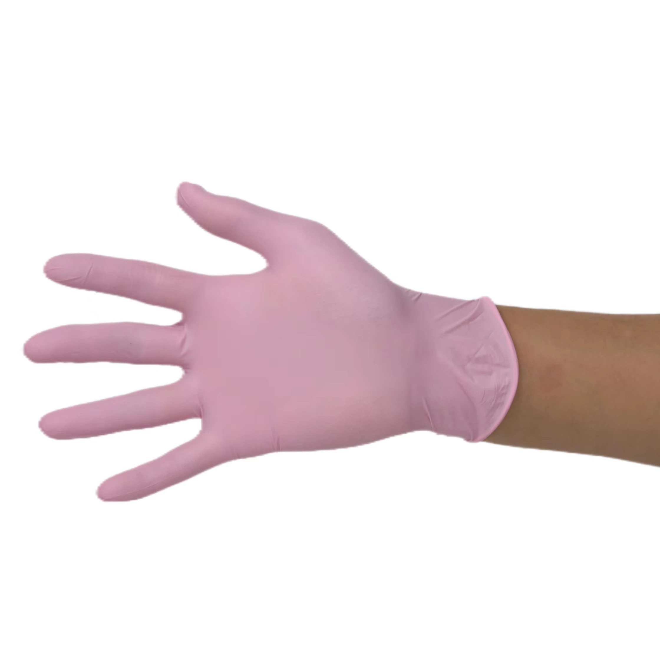 Disposable Wholesale Color Pink Home Medical Industrial Use Food Grade  Rubber Powder free Nitrile gloves