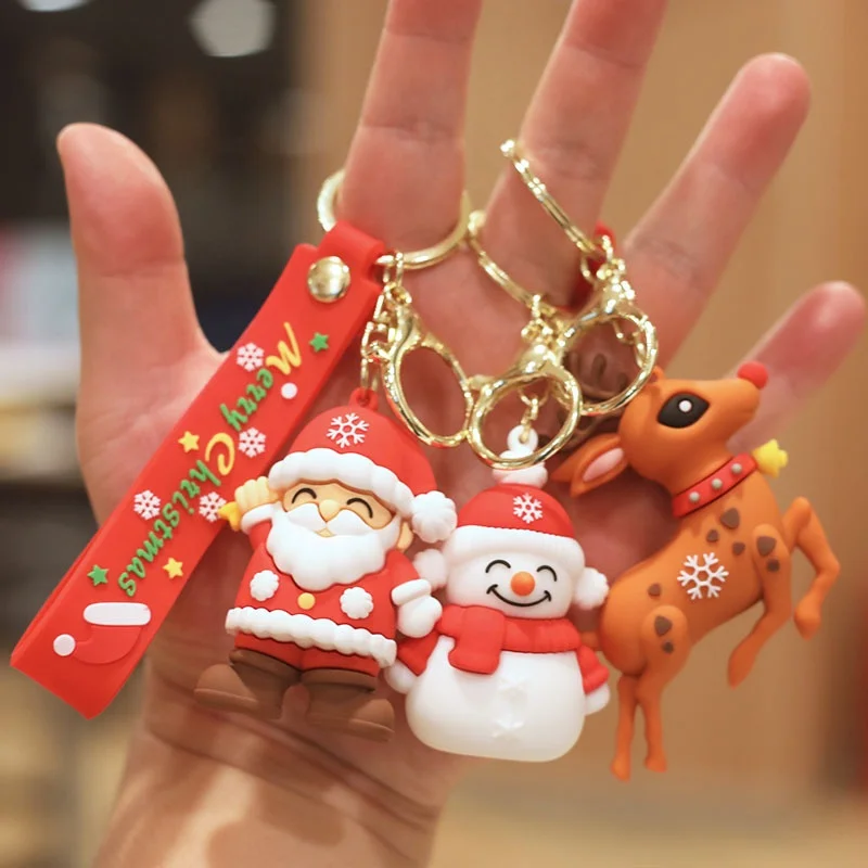 DH195 New design Santa Claus Christmas Snowman tree deer Keychain 3d pvc rubber pendant Christmas keychain