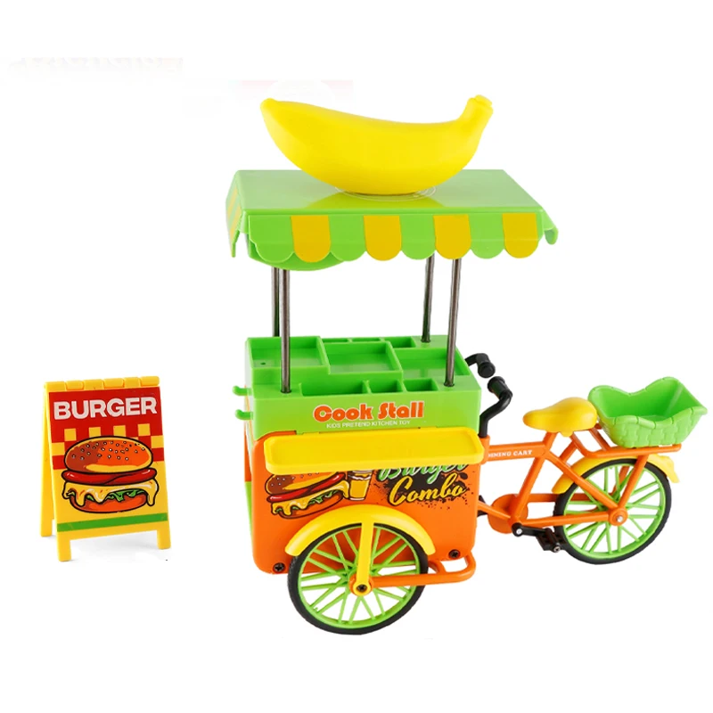 QS New Arrival 1:10 Scale Alloy Die Cast Model Car Toys Kids Fast Food Metal Pull Back Bicycle Vehicle Toys With Sound Light