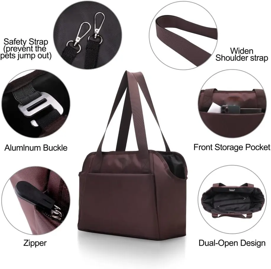 Pet Purse Carrier with Pocket and Safety Tether Soft Sided Small Carrier for Small Medium Pet Outdoor Shopping Tote Bag