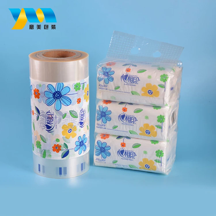 
Printed tissue packaging film roll automatic packaging machine use plastic film for facial tissue 