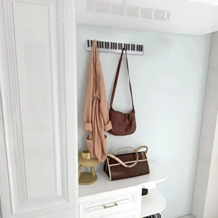 Piano Wooden Coat Racks Piano Keys Wall Mounted Coat Hook Hanger Wall Decoration Hat Storage Rack Wood Shelf
