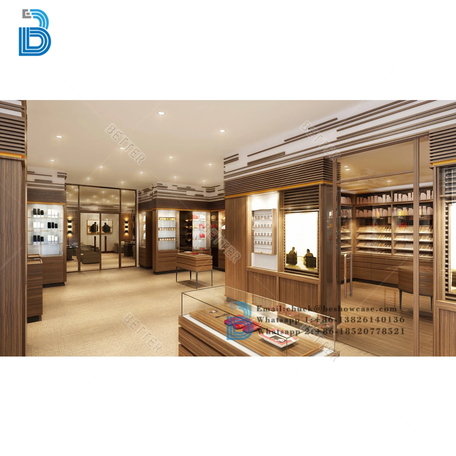 Customized smoke shop interior design fashion display cabinet glass smoke shop display cabinet