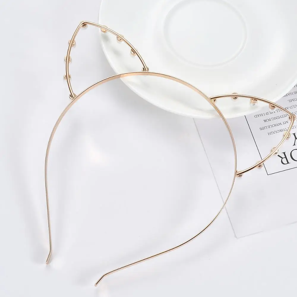 Хит продаж, креативный металлический головной убор со стразами и кошачьими ушками для женщин, повязка на голову для вечеринки