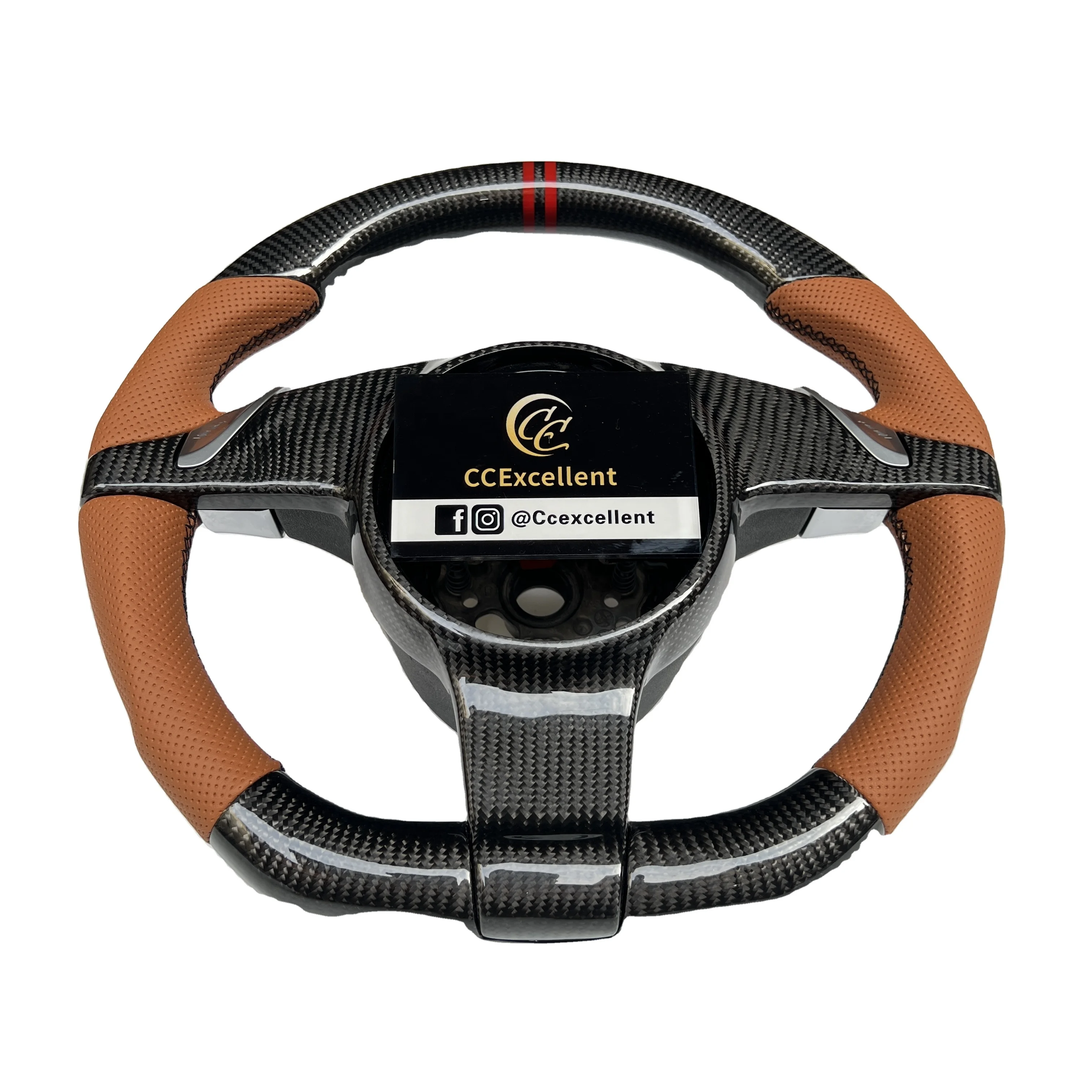 CCexcellent Factory Wholesale Price Custom Perforated leather Carbon Carbon Fiber Steering Wheel Compatible with Porsche Pamela