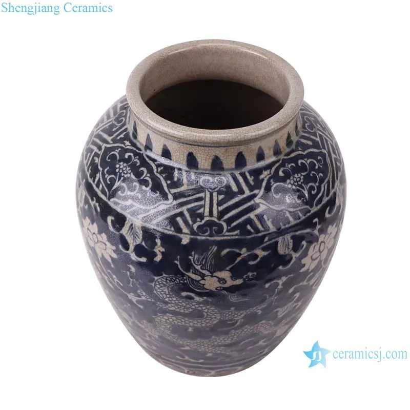 RZTL15-A Antique blue dragon lotus pattern porcelain pots vase hand-painted ceramic vase