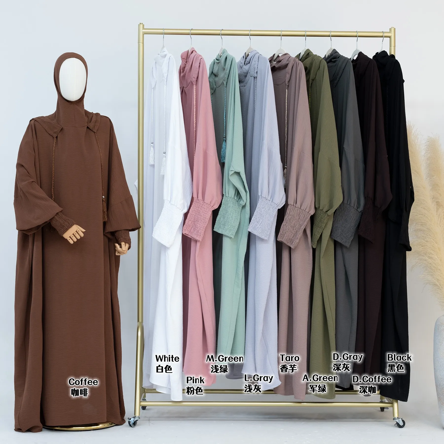 2024 High Quality Dubai EID Ramadan Plain Islamic Modest Abaya Muslim Women Dress Jazz Crepe Casual Sports Hoodies Abaya