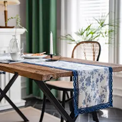 Buti print design Printed rustic blue rose flowers art festival Decorative Table Runner