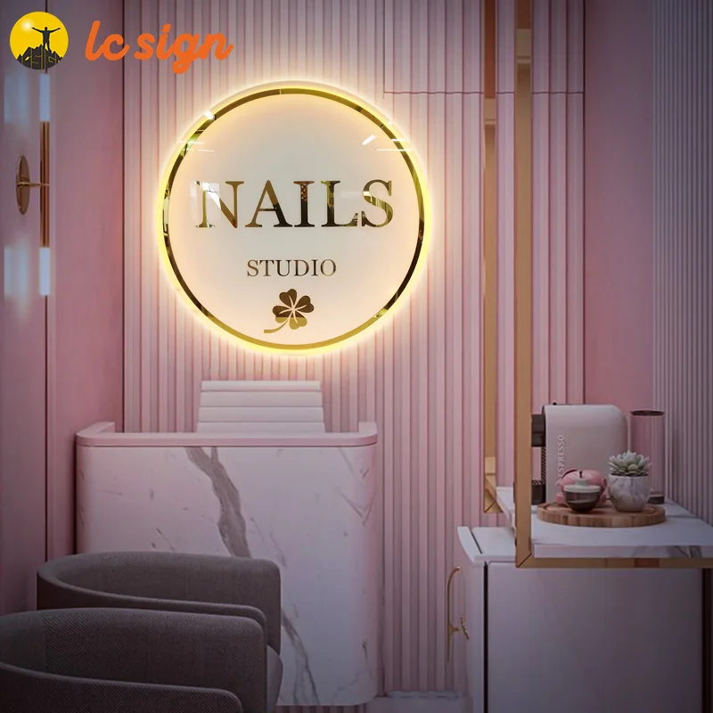 Custom Led Backlit Letters Golden Mirror Letters Business Signs For Beauty Salon Barber Shop Sign