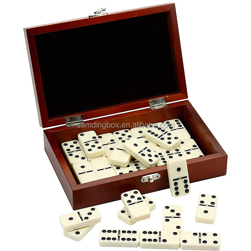 Samding Ivory Domino Sets 28Pcs Wooden Customs Printed Domino Set Domino Wooden Box