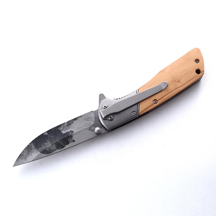  Olive wood handle with bear 3D printing blade camping survival knife stainless steel