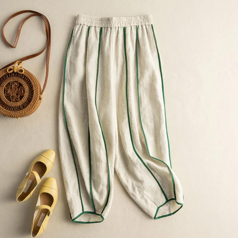 2022 Customized Mens Beige Color Lightweight Hemp Trousers Pants Straight Leg Casual Linen Pants For Men