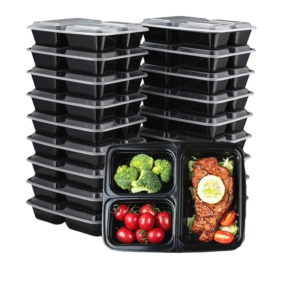 Factory 3 Compartment Meal Prep Containers with Lids, Food Storage box, BPA Free Plastic Reusable microwavable dishwasher safe