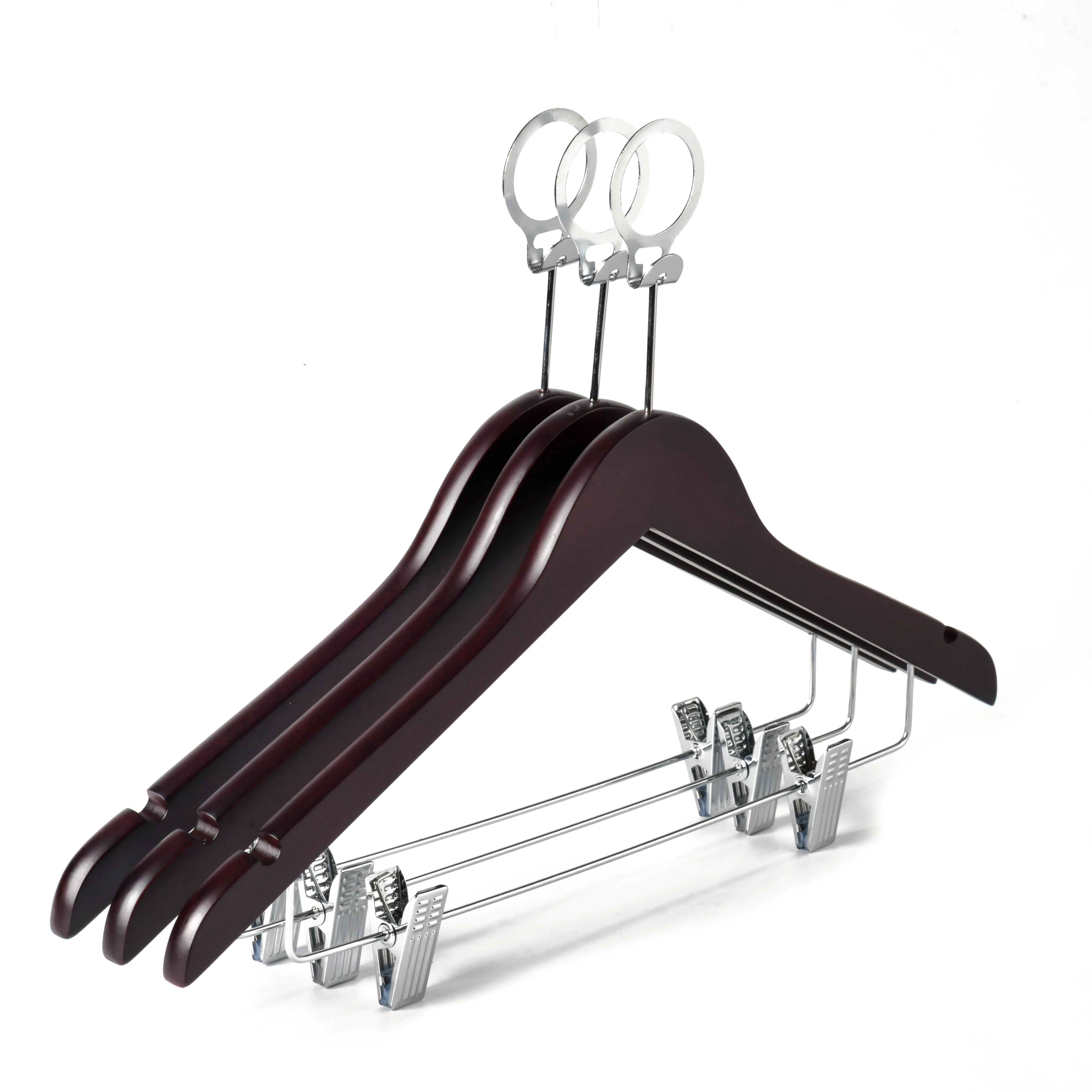Jason Factory Anti-thief Natural Wooden Hotel Hangers with Metal Clips
