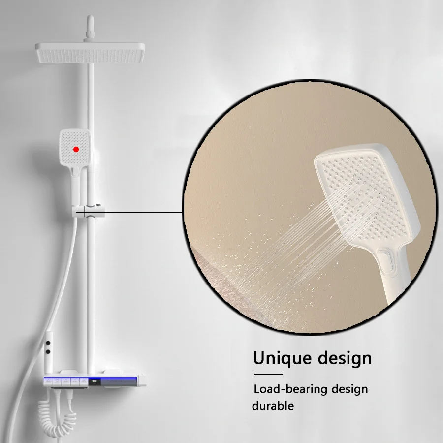 KAHNOS 2024 five function ambient light thermostatic digital display shower head set gun grey rain shower back spray shower set