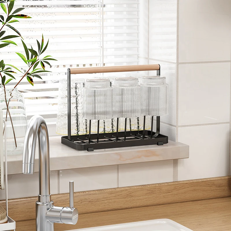 Настольная барная металлическая деревянная ручка, 6 кофейных стеклянных бутылок, кружек, сушилка для чашек, вешалка для хранения, держатель, стойка для шкафа