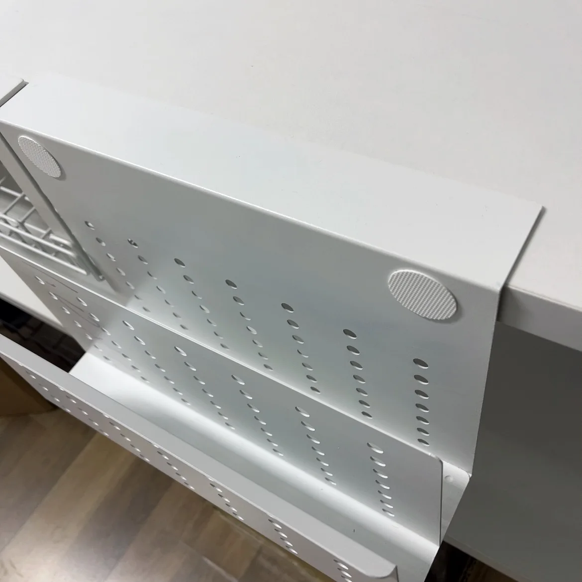 Desk Side Storage Organizer, No Drill Under Desk Laptop Holder, Clamp on Desk Shelf with Pegboard Accessories