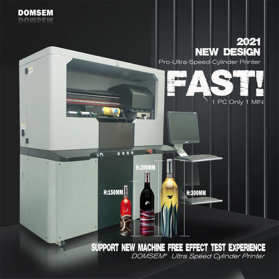 DOMSEM 2023 NEW Ultra High Speed Bottle Cans Glass Printers with 3*i1600 /G5i Series Printhead  Uv Printers with Varnish