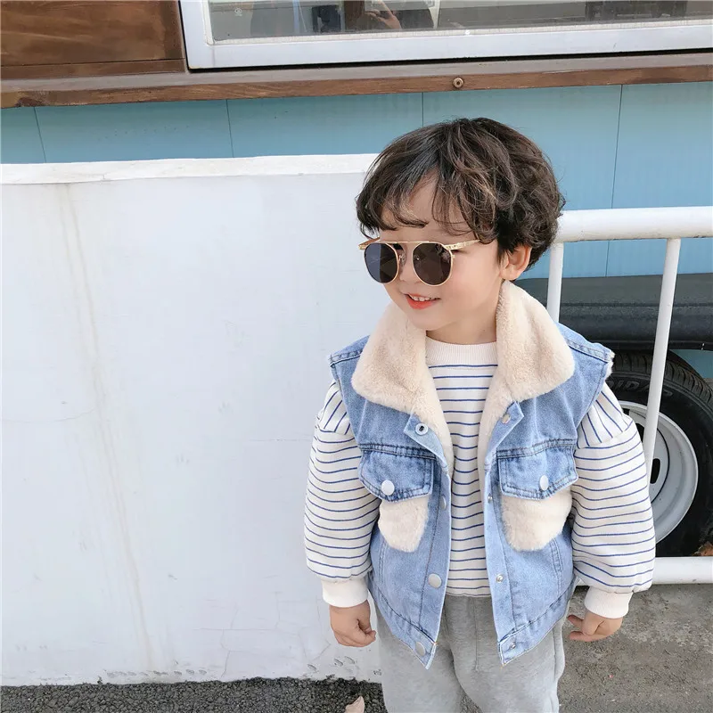 
Children Vest Outerwear Boy And Girl Winter Warm Coat Baby denim vest 