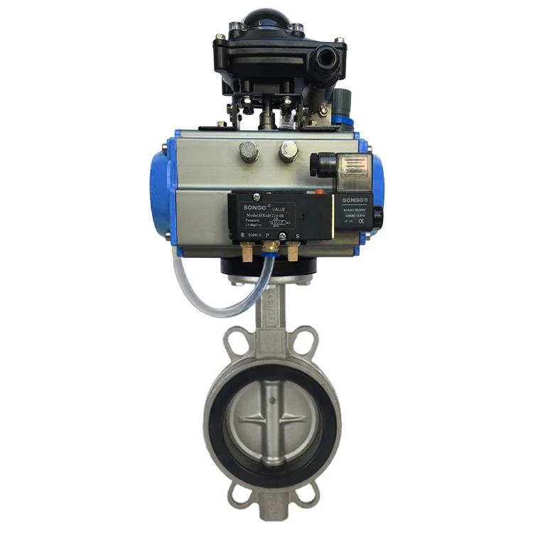 DN150 DN65 PN16 6 Inch EPDM Rubber Seat Wafer Type Stainless Steel Double Acting Pneumatic Actuator