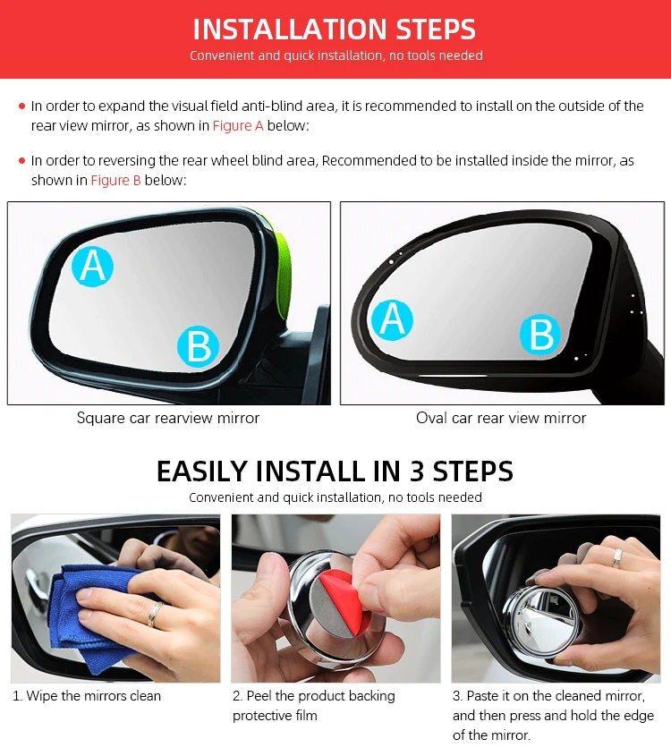 Universal Car Adjustable Rotation Wide Angle Round Convex Rear View Blind Spot Mirror Driving Safety Rearview Auxiliary Mirror