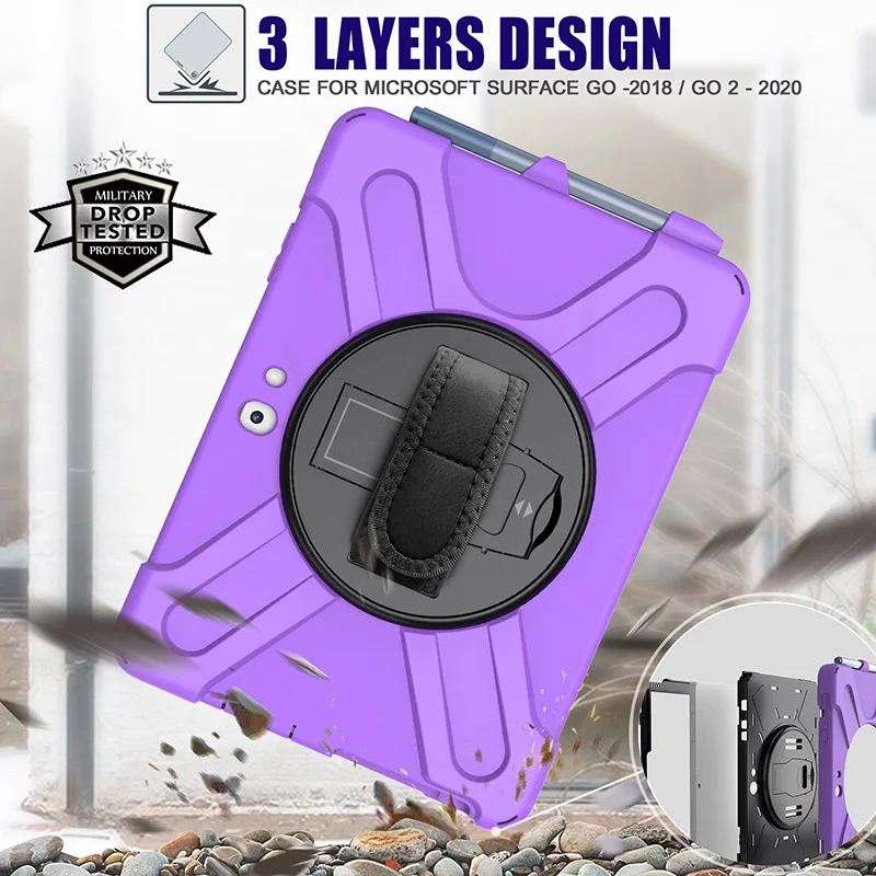 Hybrid tablet case with Wrist strap and shoulder belt for Microsoft Surface Go 2 2020 laptop cover