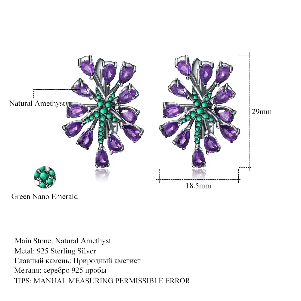 Abiding Luxury Design English Lock 925 Sterling Silver Natural Amethyst Gemstone Flower Earrings For Women Party