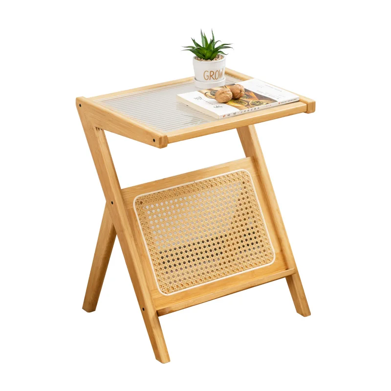 Sofa side rattan woven coffee table glass bedside table corner small luxurious bamboo table
