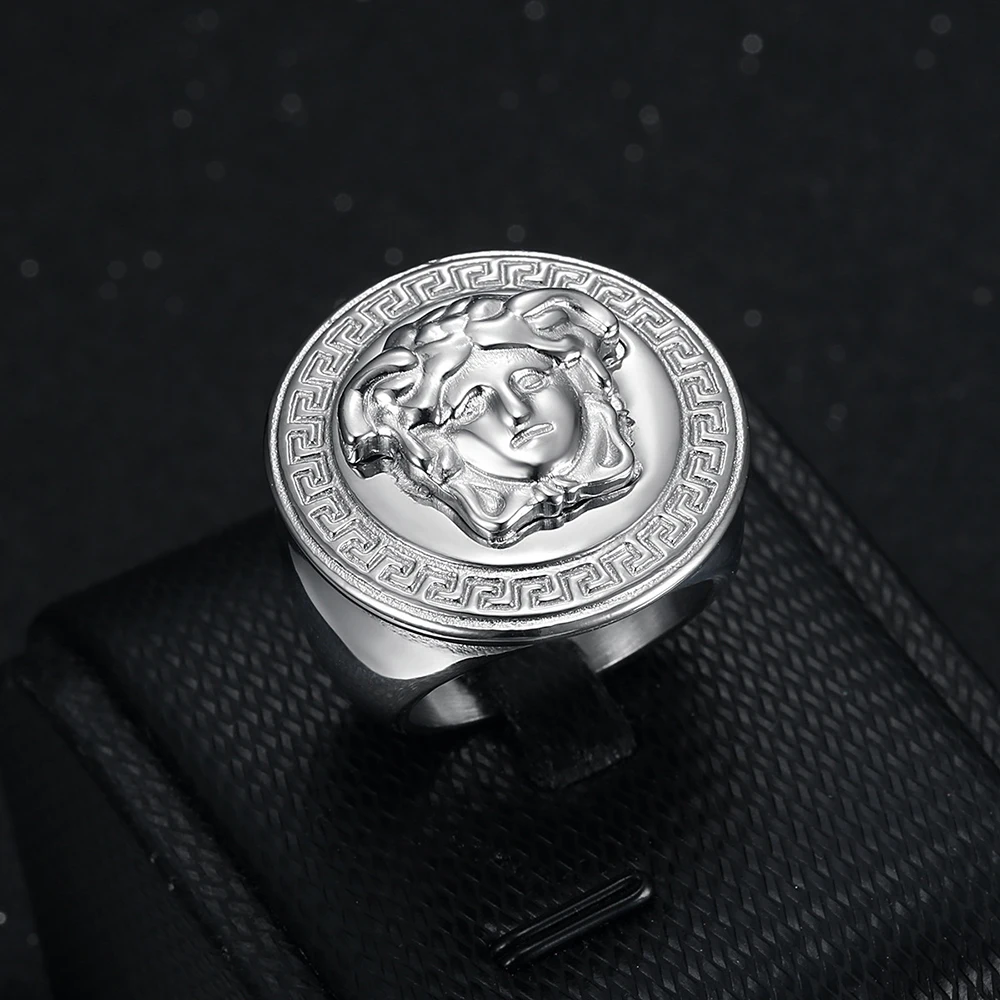 Wholesale Stainless Steel Greek Myth Face Ring For Men Jewelry Greek Medusa 18K Gold Plated Finger Ring Medusa Men Ring (SR010)