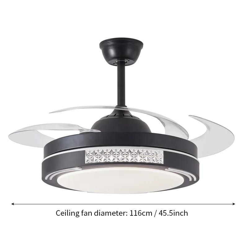 Dimmable Fandelier Crystal Ceiling Fans With Lights And Remote Modern Invisible Retractable Chandelier Fan Light