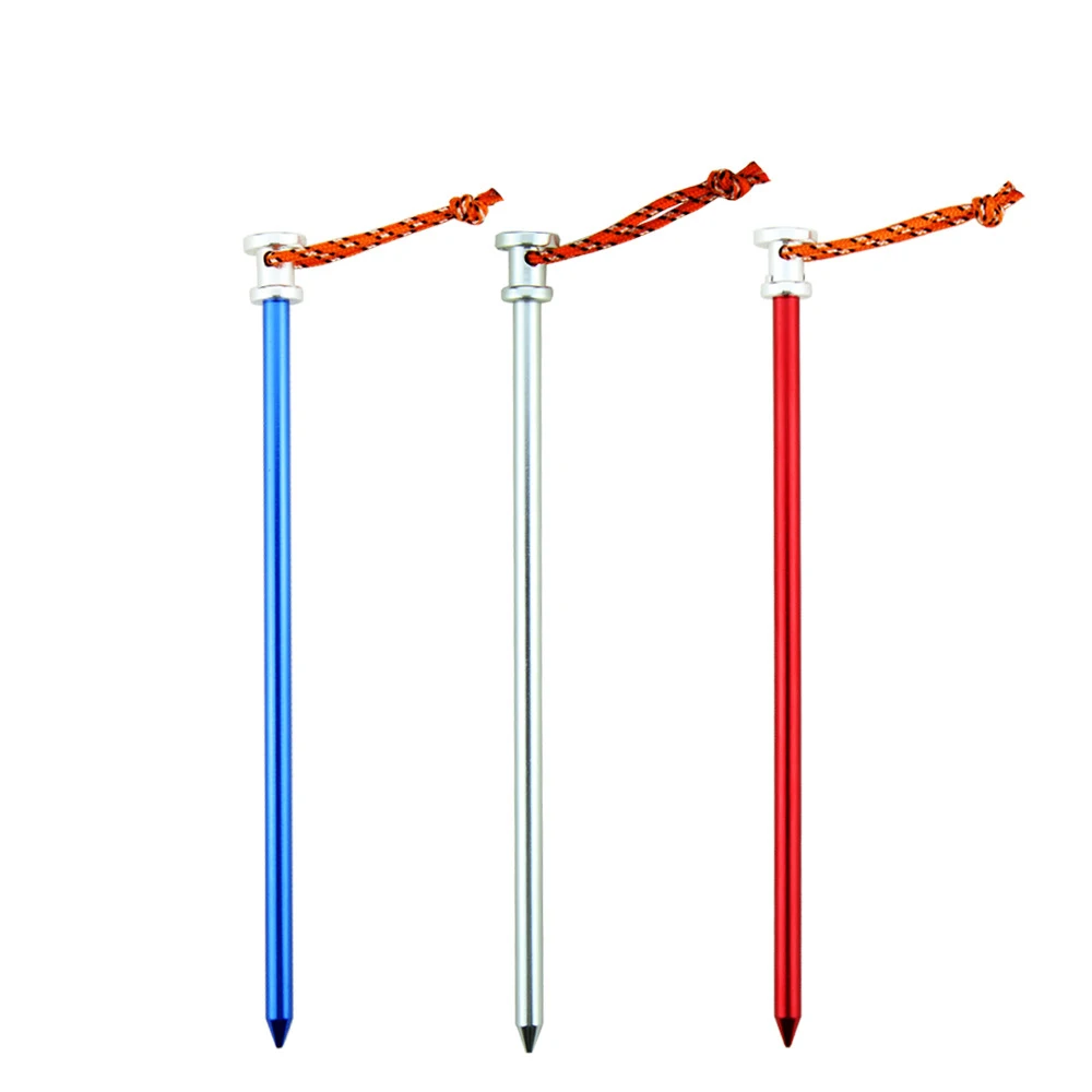 Luxury tent ground nail set high-strength tubular camp nail solid aluminum camping tent  nail with wind rope