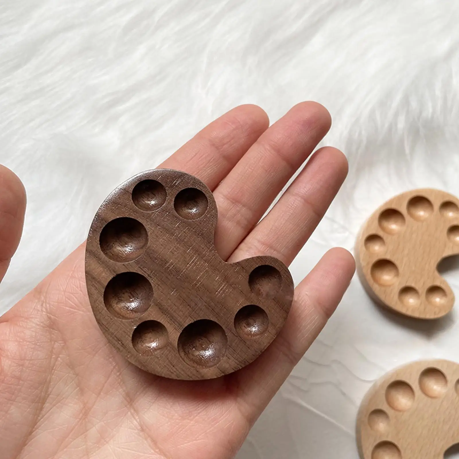 Mini size walnut and beech wood watercolor palette timber color palette box for painting, travel paint case