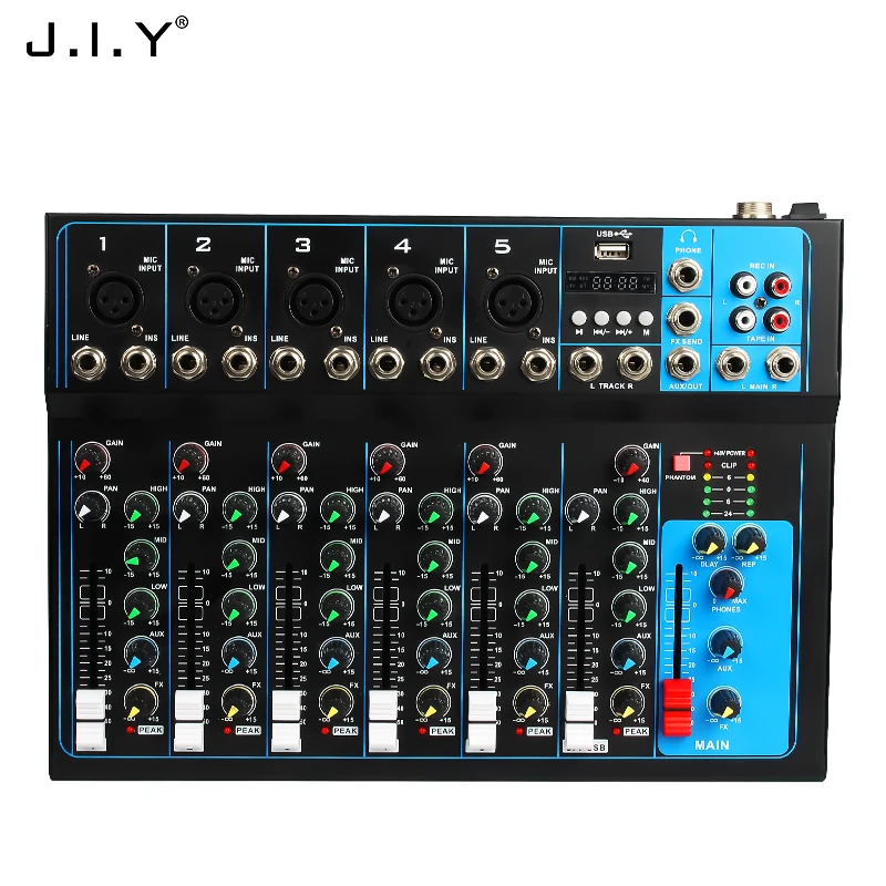 J.I.Y-F07 профессиональный миксер 7 канал Blueteeth микшерный пульт с эффектом реверберации для Домашнего Караоке Usb Live