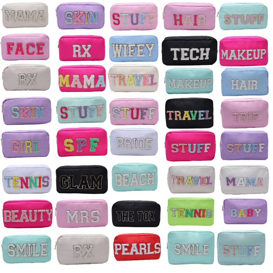 Custom Multi Colors 4 Sizes Storage Travel Toiletry Cosmetic Makeup Bag Organizers Waterproof Pouch Zipper Nylon Pouch