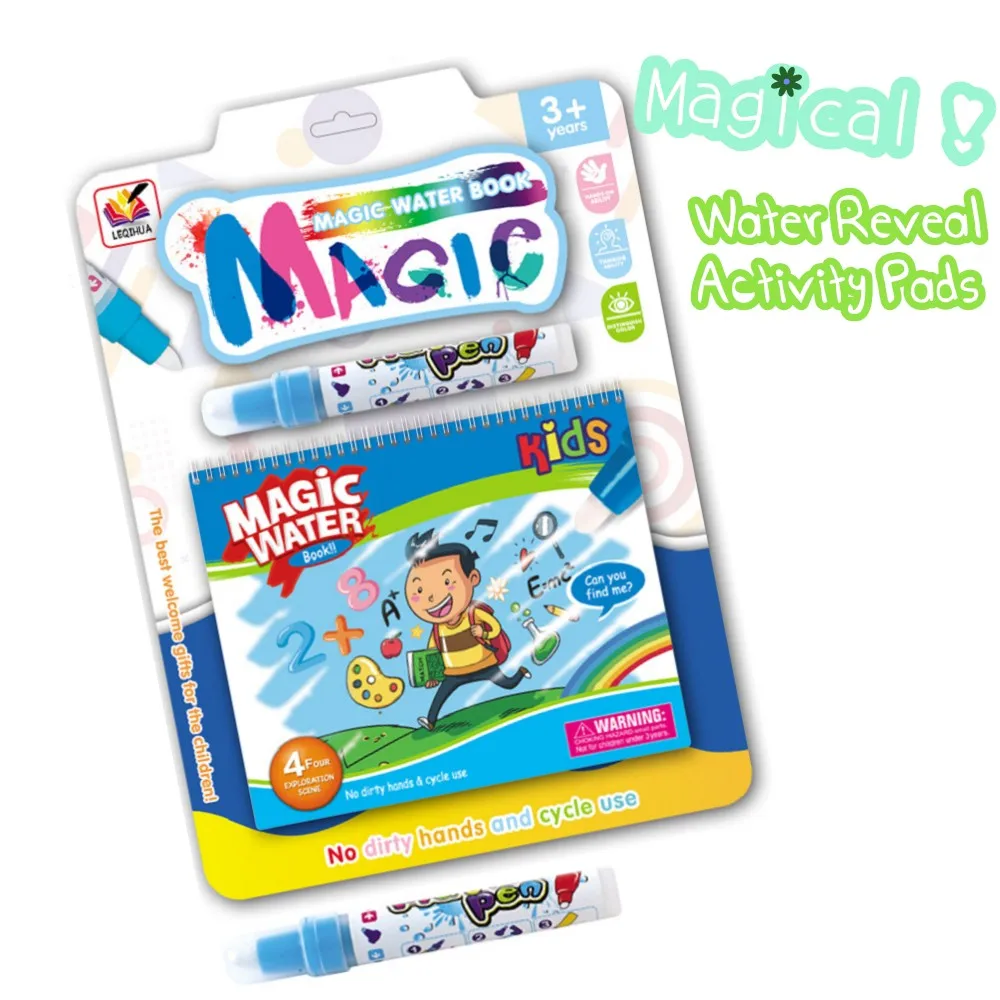 Number Water Reveal Pad, 4 Reusable White Pages, 1 Refillable Water Pen