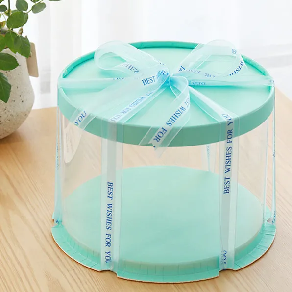 Wholesale pink cake box tall White Clear Round Cake packaging for Wedding Birthday Party gift cake Box