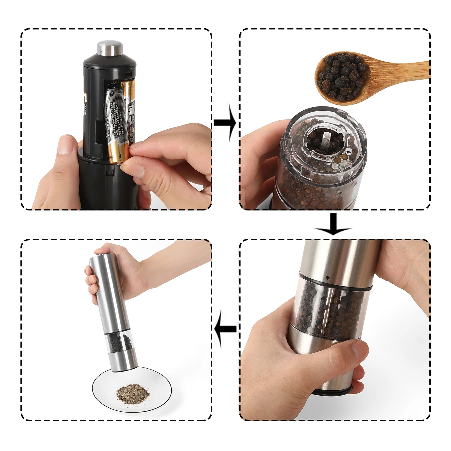 2022  Most Popular Household  Stainless Steel Electric Pepper Mill Set Pepper&Salt Grinder