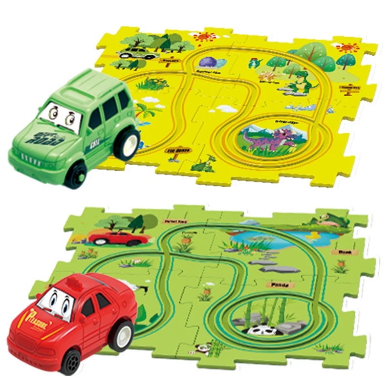 Plastic Puzzle Track car Set Toy Electric Rail Sliding Airplane Car Toy DIY Assembly Rail car Track trolley Slot Toy