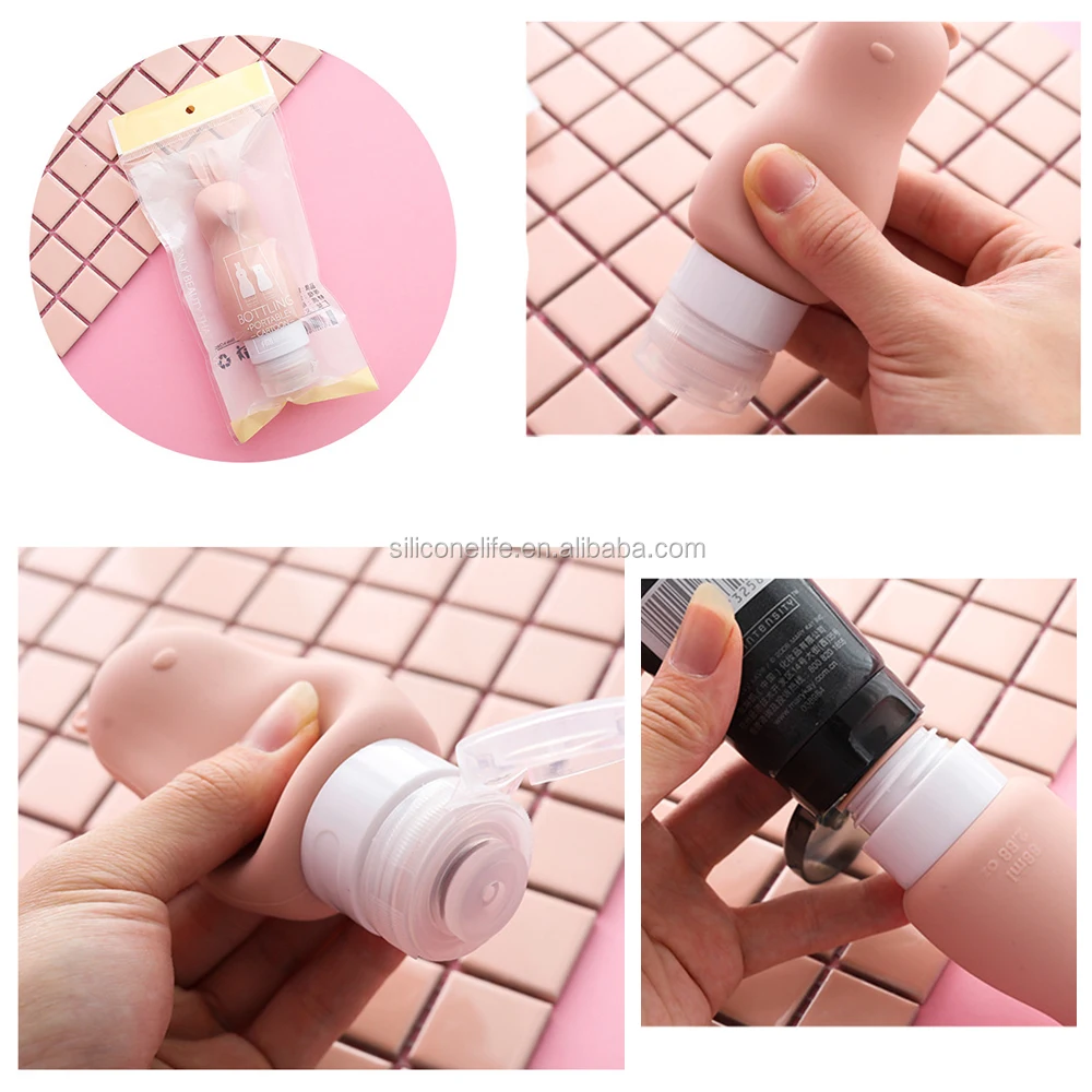 Cute Silicone Refillable Portable Bottles Animal Shape Travel Packing Press Bottle For Lotion Shampoo Cosmetic Container 90ML