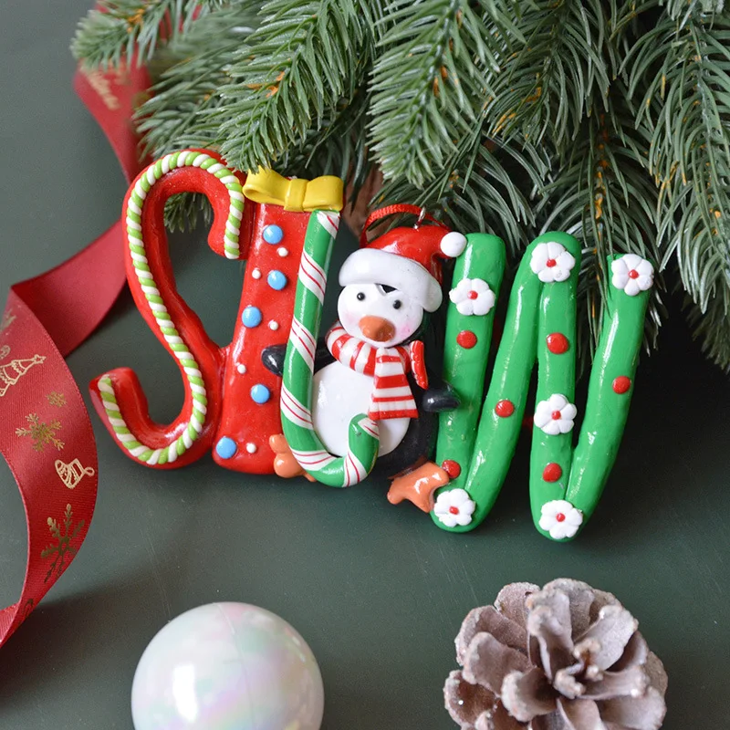SwanLace Santa cane Bow gift Polymer clay pendant for window Christmas tree decorative