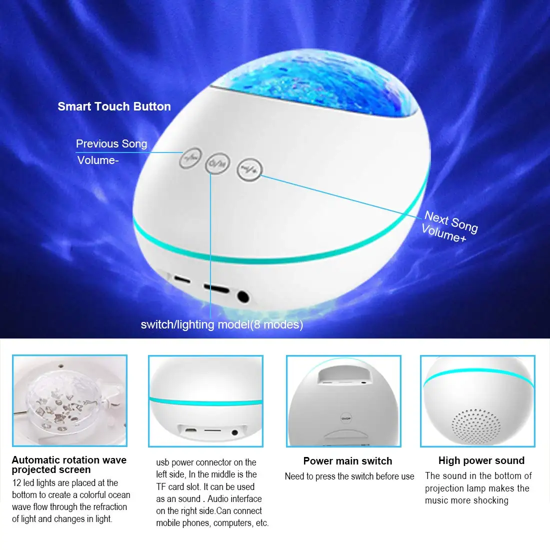 Ocean Wave Projector Night Light Lamp BT Music Player Remote Control Water Wave Led Projector For Baby